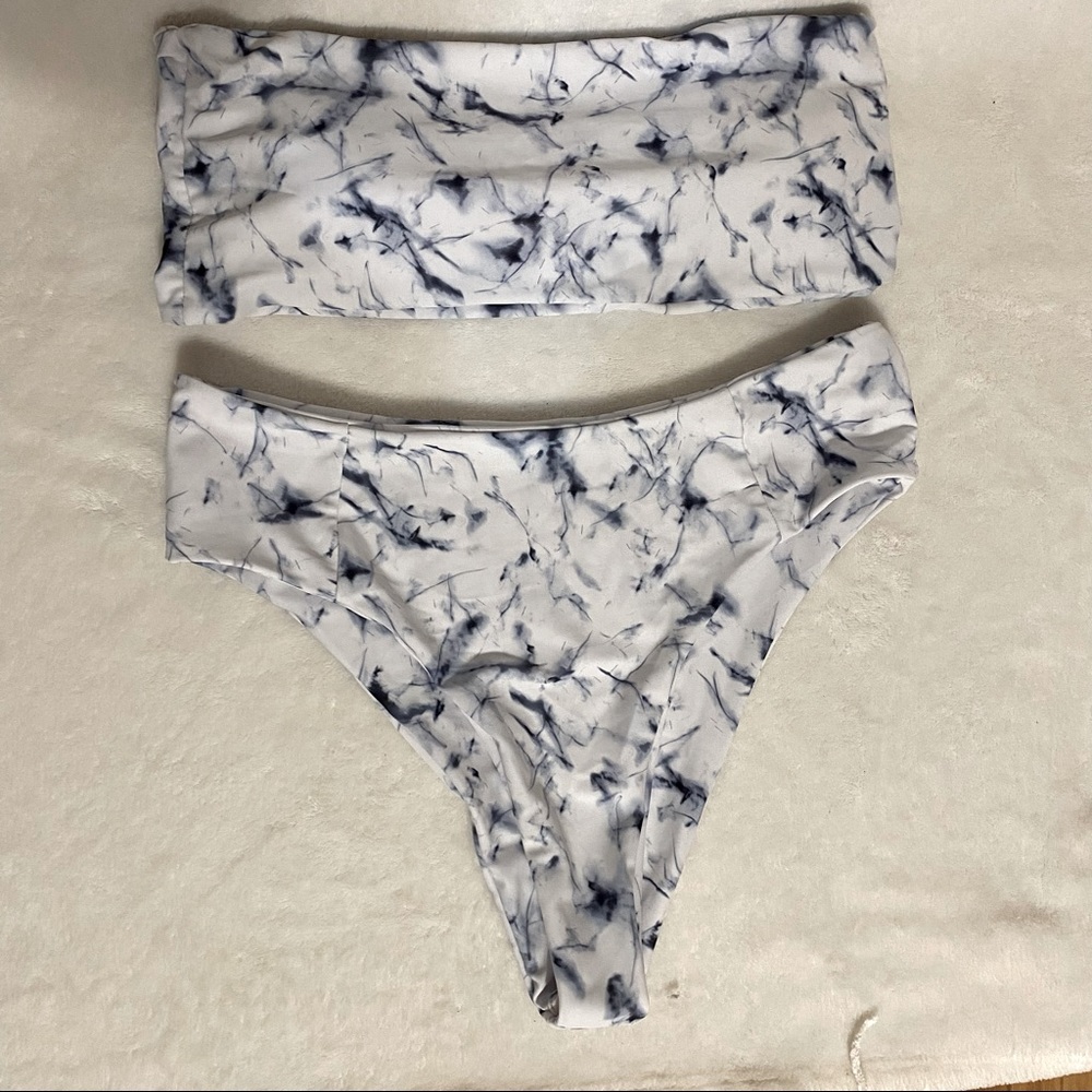 White & Blue Marble bandeau bathing suit